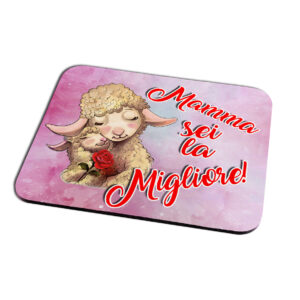 Tappetino Mouse per la Mamma “Mamma Sei la Migliore” – Grafica Pecorelle Abbraccio Rosa